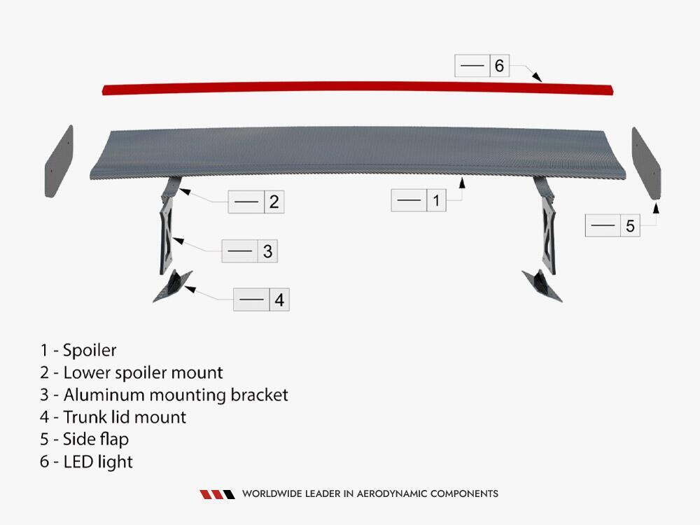 Carbon Spoiler With External Brackets Uprights + LED Toyota GR86