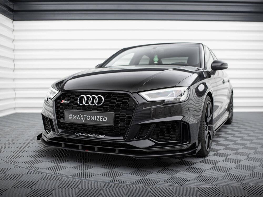 Street PRO Front Splitter V.1 + Flaps Audi RS3 Sedan 8V Facelift - Black-Red + Gloss Flaps