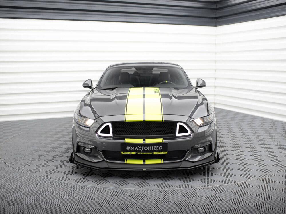 Street PRO Front Splitter + Flaps Ford Mustang GT Mk6 - Black-Red + Gloss Flaps