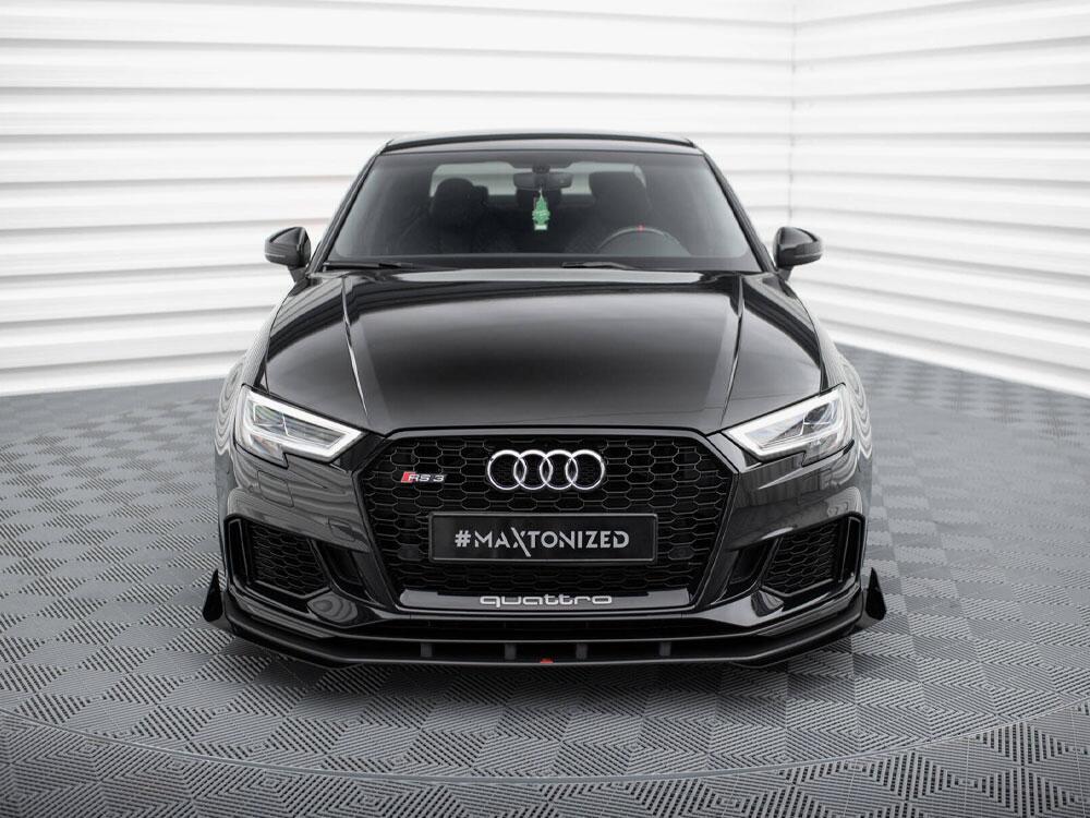 Street PRO Front Splitter V.1 + Flaps Audi RS3 Sedan 8V Facelift - Black-Red + Gloss Flaps