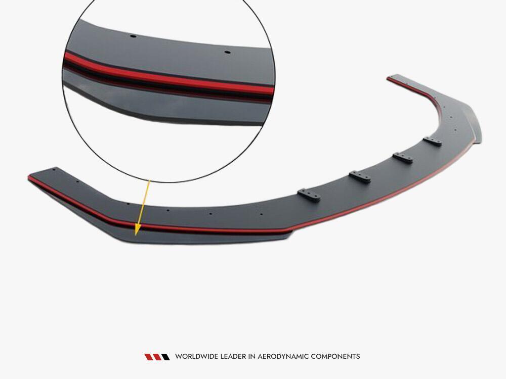 Street PRO Front Splitter + Flaps Ford Mustang GT Mk6 - Black-Red + Gloss Flaps