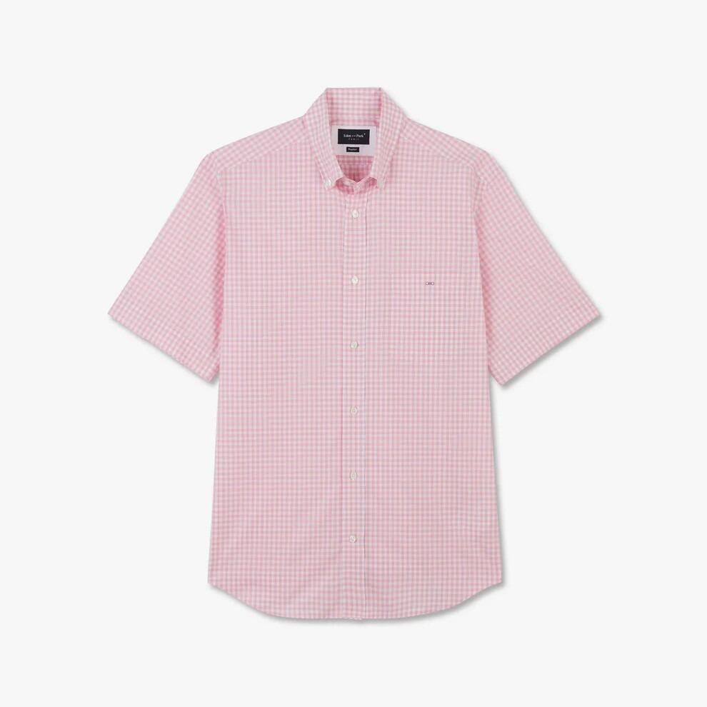 Eden Park Men’s breathable pink gingham check short‑sleeve shirt, perfect for layering, available in M, L, XL, 2XL, 3XL, and 4XL