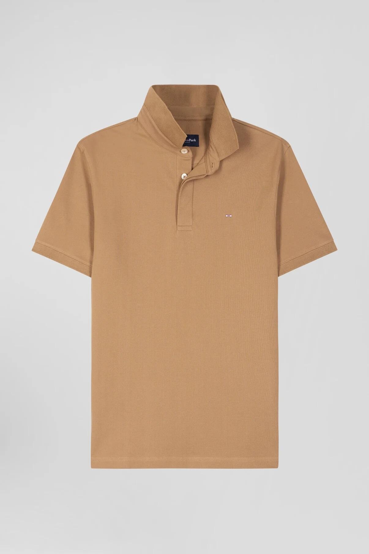 Eden Park Men’s camel stretch cotton polo shirt with embroidered bow tie emblem, sizes M–5XL