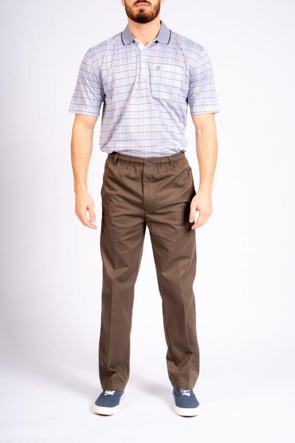 Elasticated waist coffee rugby trousers for plus size men by Carabou