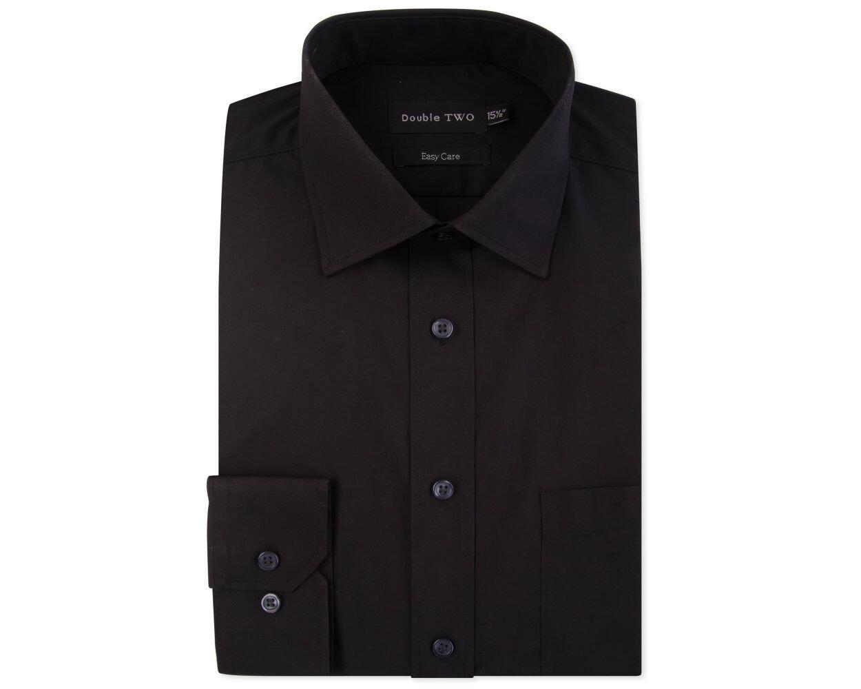 Black long sleeve easy care formal shirt by Double Two, available in 18" to 23" collar sizes, ideal for office wear, work, or formal occasions.