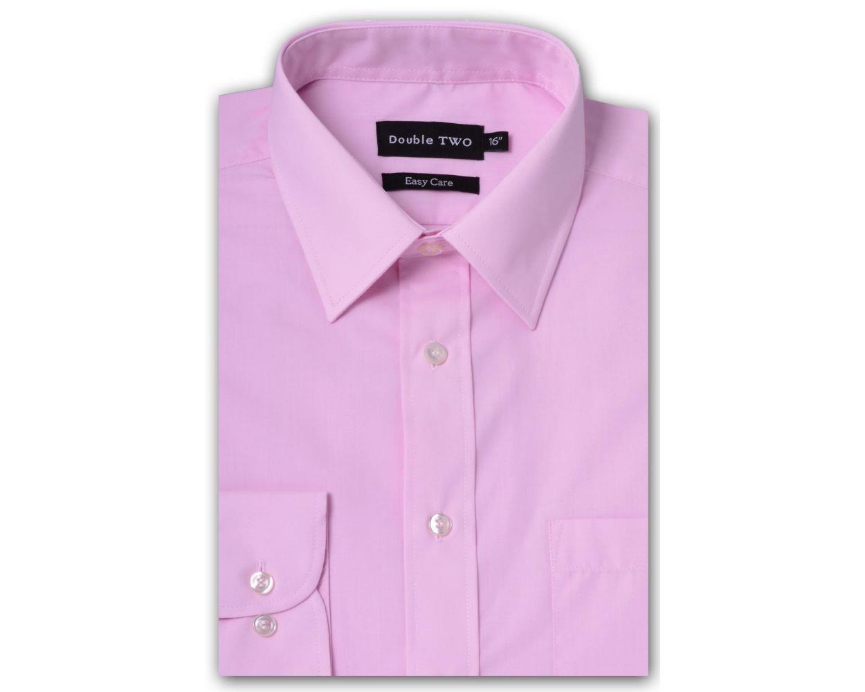 Pink long sleeve easy care formal shirt by Double Two, available in 18" to 23" collar sizes, ideal for office wear, work, or formal occasions.