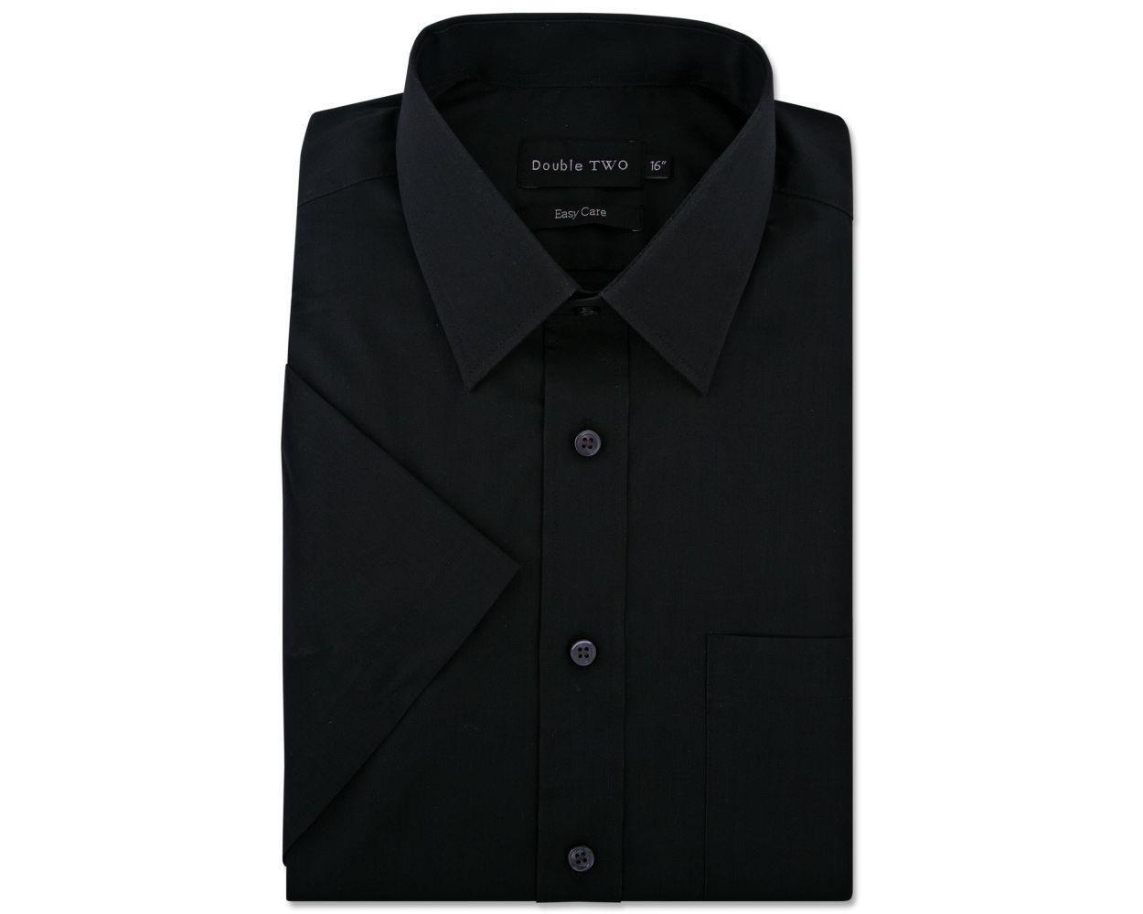 Double Two Black short-sleeved formal shirt for big men, available in 18" to 23" collar sizes