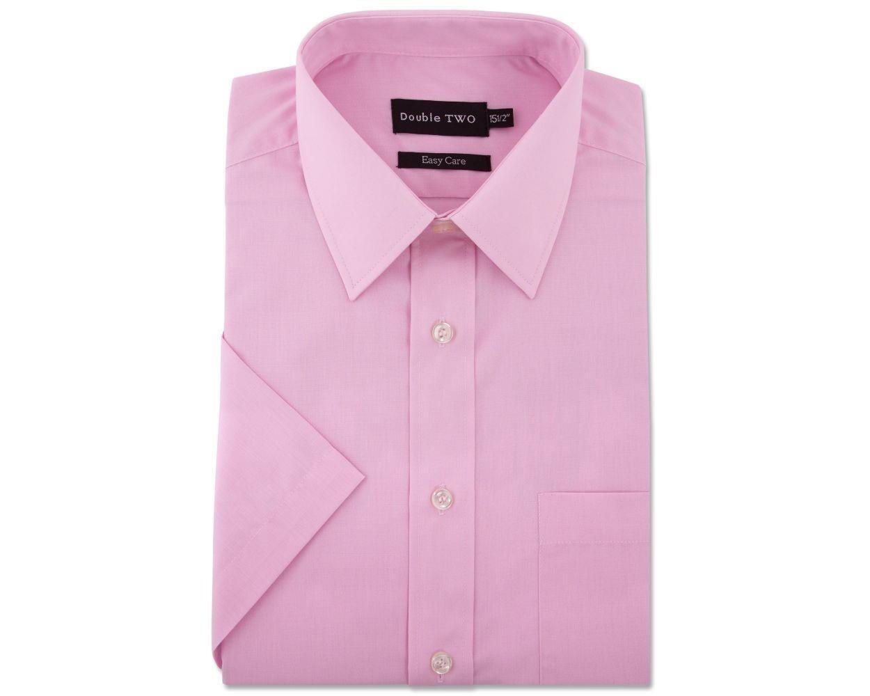 Men’s plus size Pink formal shirt by Double Two with short sleeves and 18 to 23 inch collar options