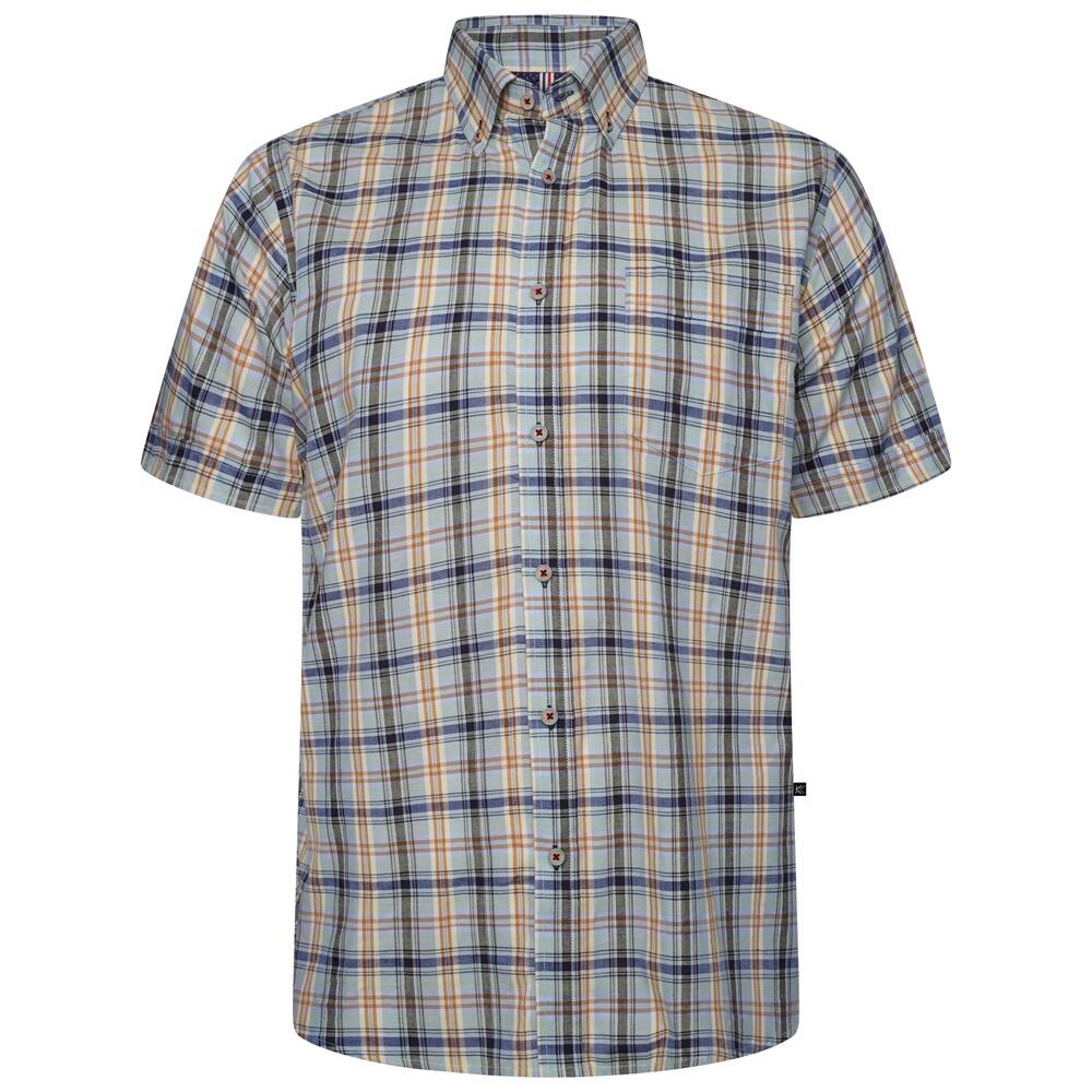 KAM Jeanswear Sage Short Sleeve Check Shirt – 100% Cotton with Chest Pocket and Button-Down Collar (2XL–6XL)