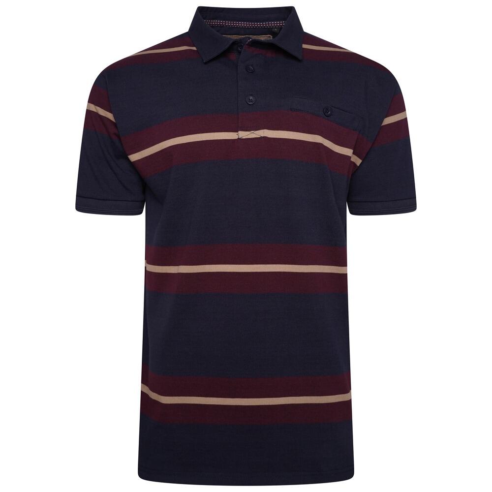 KAM Jeanswear Cotton Polo Shirt (Navy/Burgundy) – Striped Pattern with Button-Up Chest Pocket and Block Colour Collar (2XL–6XL)