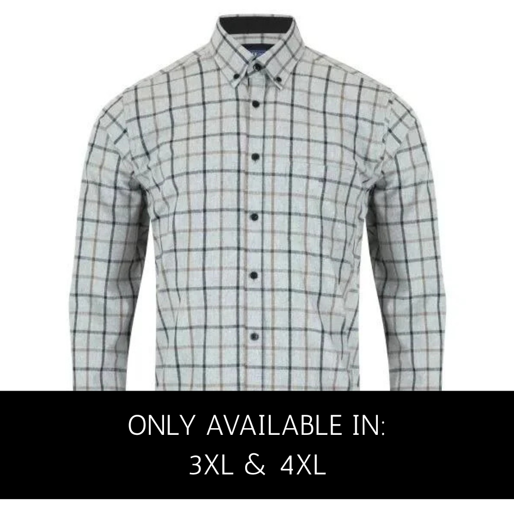 Douglas and Grahame grey bold check long sleeve casual shirt for big men, 60% cotton 40% polyester