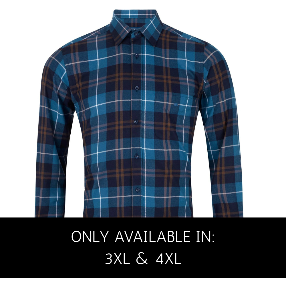 Douglas and Grahame long sleeve brushed cotton check shirt in Dark Blue for big men