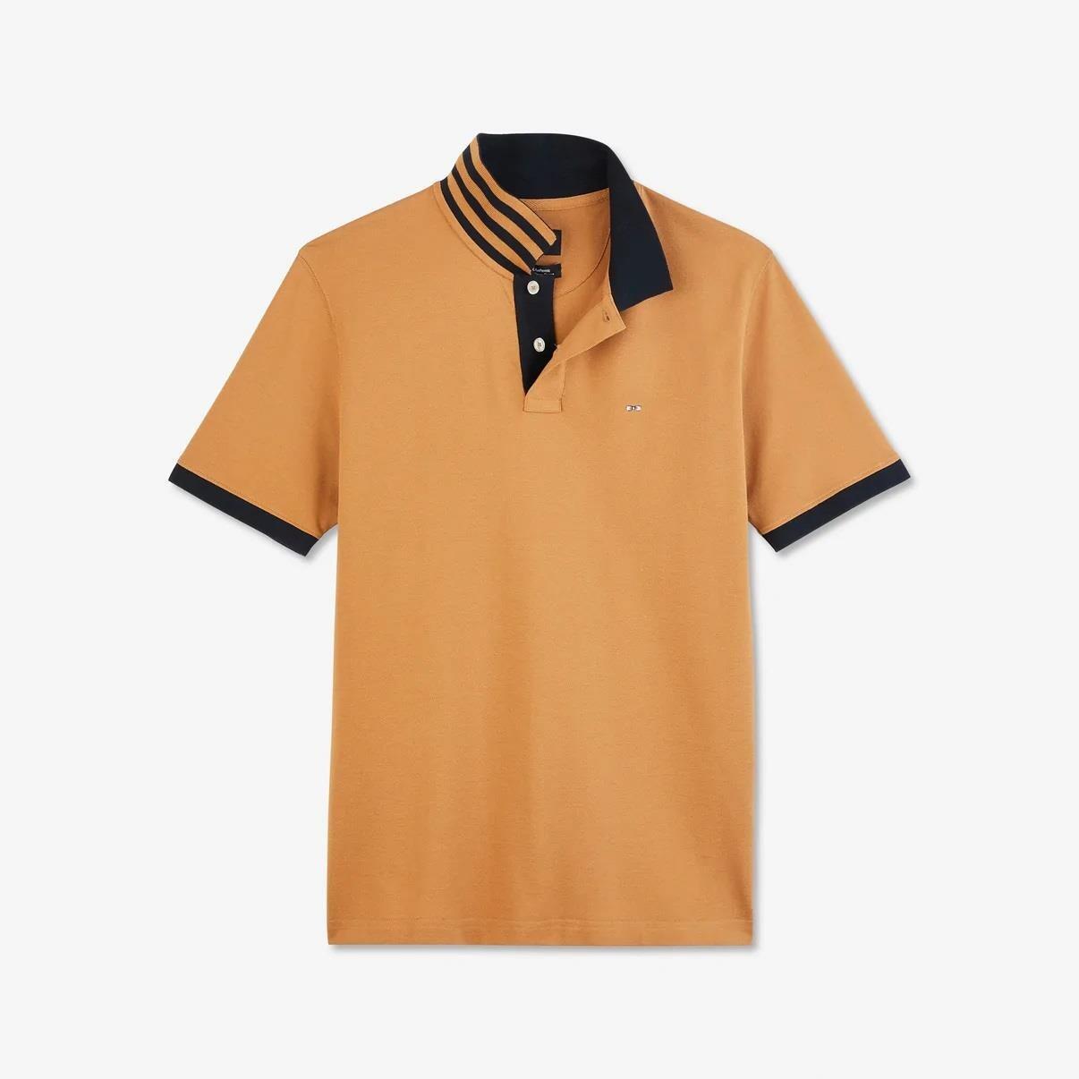 Eden Park men’s casual polo in bronze featuring a contrast collar and short sleeves
