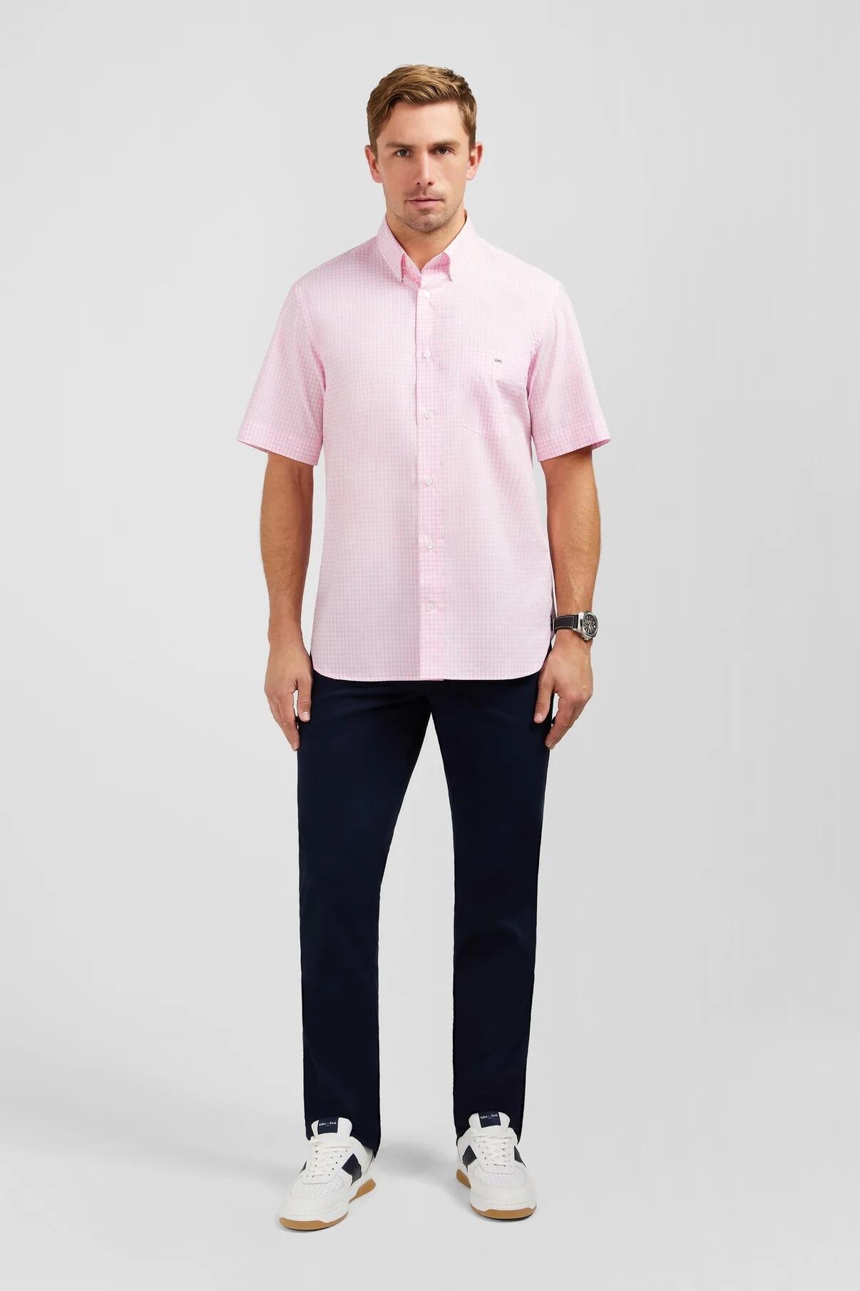 Eden Park Men’s casual pink gingham check short‑sleeve shirt, ideal for smart‑casual wear, sizes M to 4XL