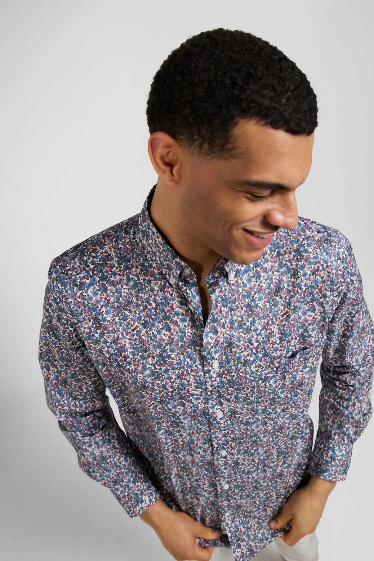 Eden Park pink long‑sleeve shirt with all‑over floral print for men, available in big & tall sizes