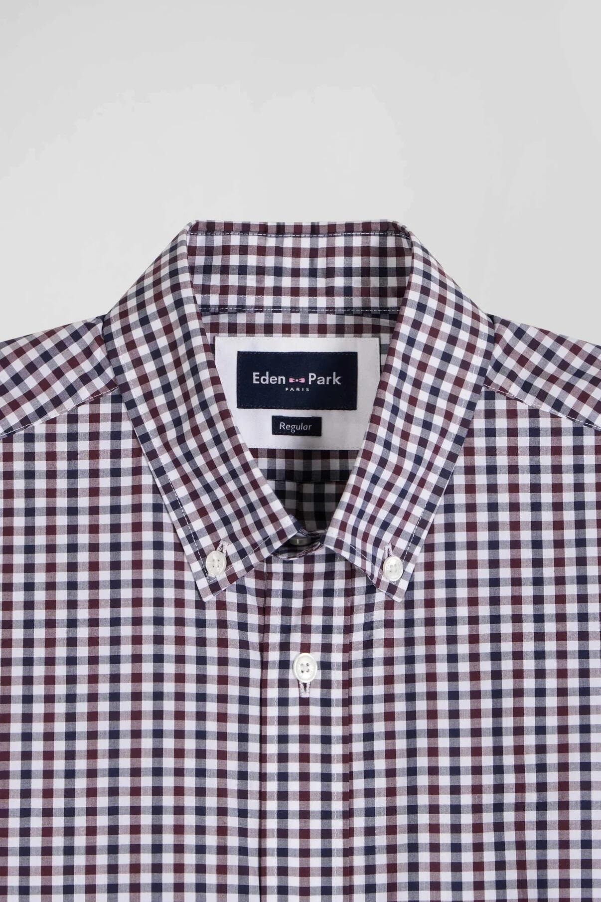 Eden Park men's wine‑coloured long‑sleeve shirt with neat check pattern, sizes M to 5XL