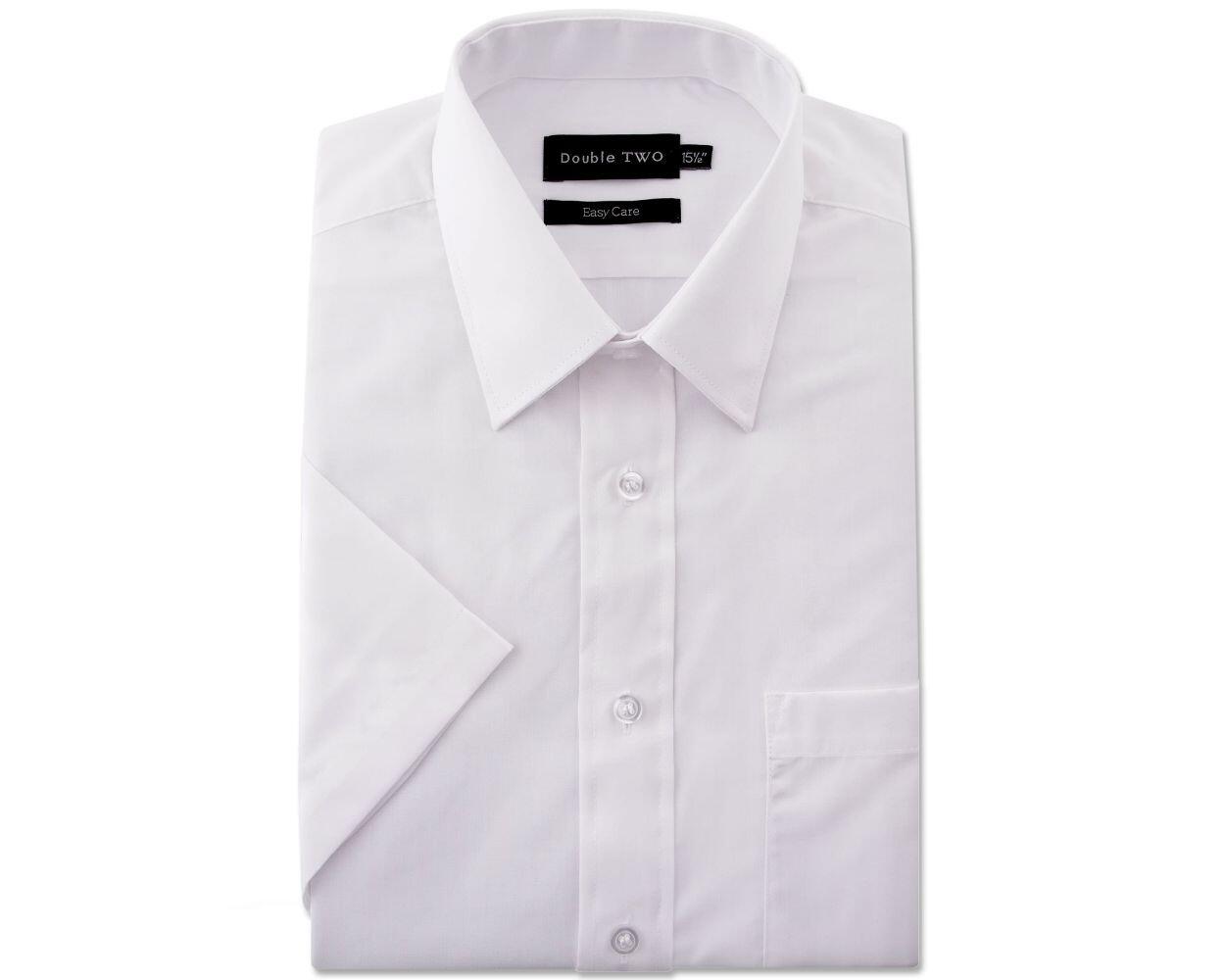 White short sleeve easy care formal shirt by Double Two, available in 18" to 23" collar sizes, ideal for office wear, work, or formal occasions.