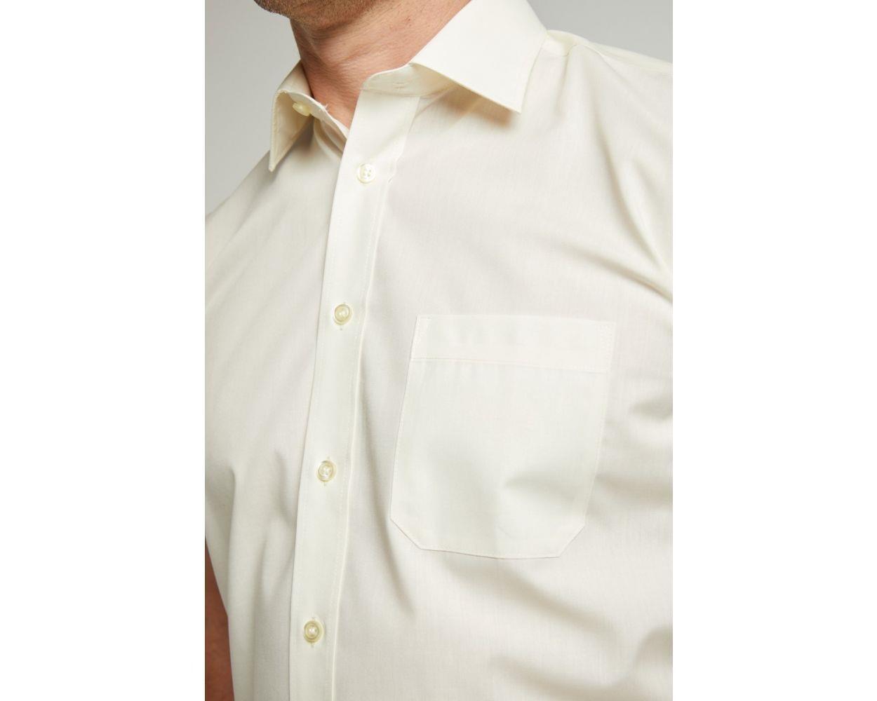 Big men’s cream short sleeve dress shirt from Double Two, formal style in large collar sizes 18–23 inches