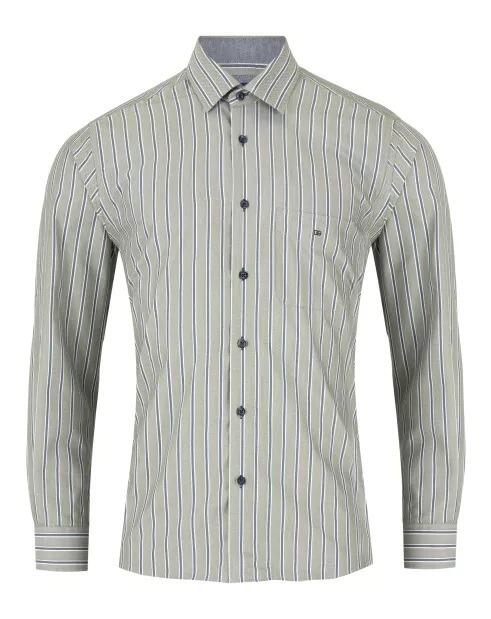 Douglas and Grahame light green striped long sleeve casual shirt for big men, sizes 2XL to 4XL, 60% cotton 40% polyester