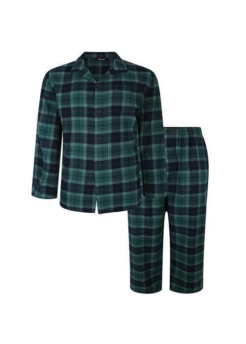 big men’s classic brushed cotton pyjamas in bottle green and navy check, 100% cotton, sizes 2XL to 6XL