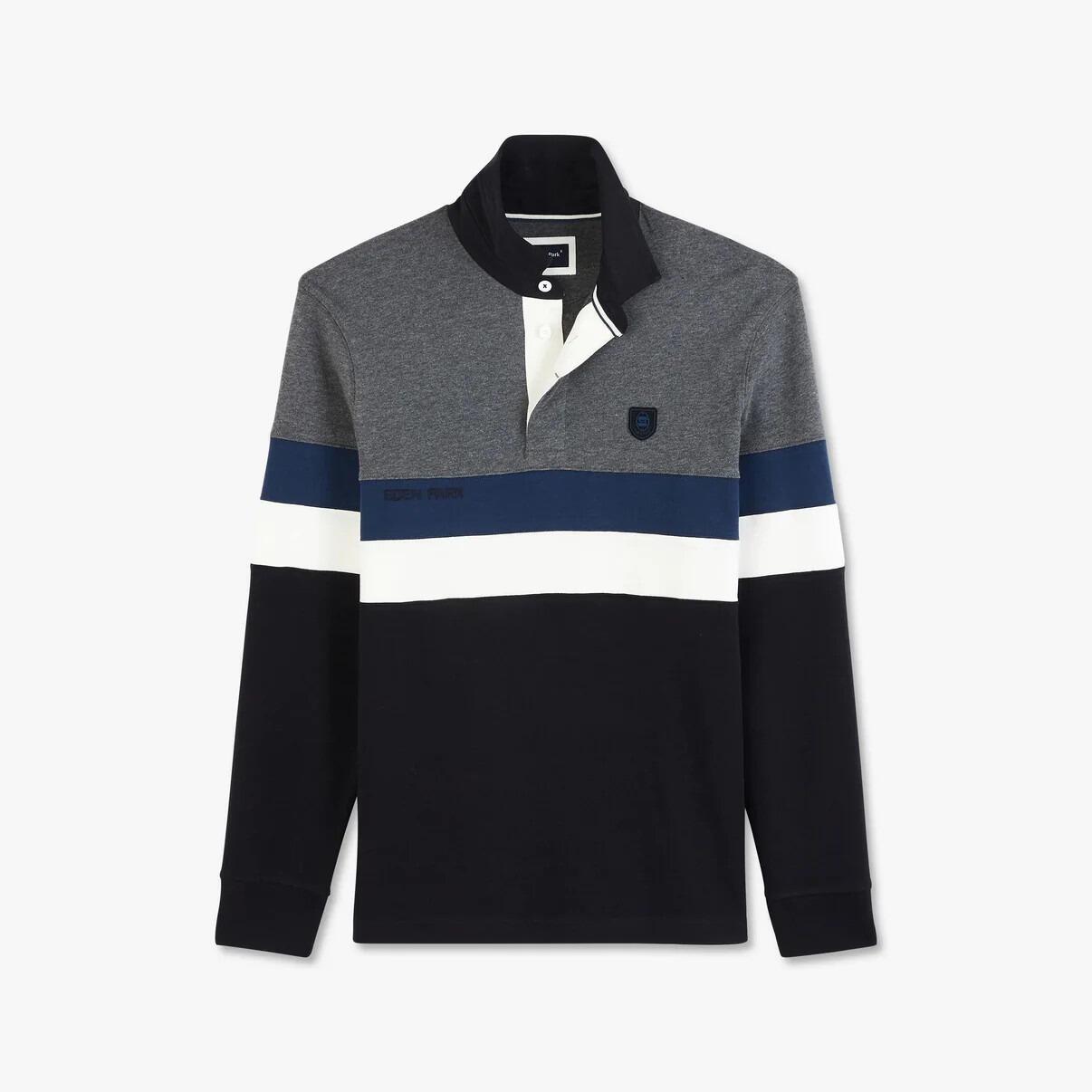 Eden Park long-sleeve striped jersey in grey, navy, white, and blue