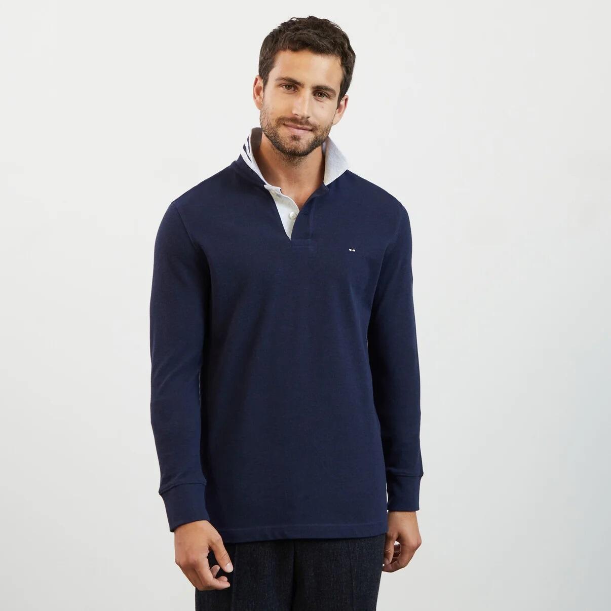 Men's Eden Park Long Sleeve Polo Shirt with Contrast Collar