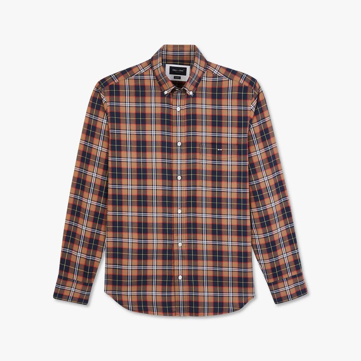 Men's Eden Park Long Sleeve Check Shirt in Rust