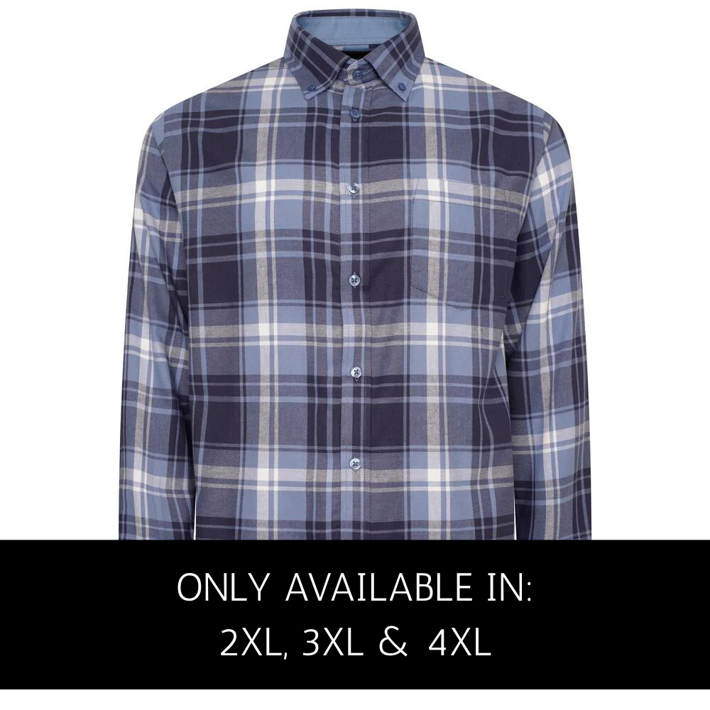 KAM Jeanswear Long Sleeve Check Flannel Shirt in Blue