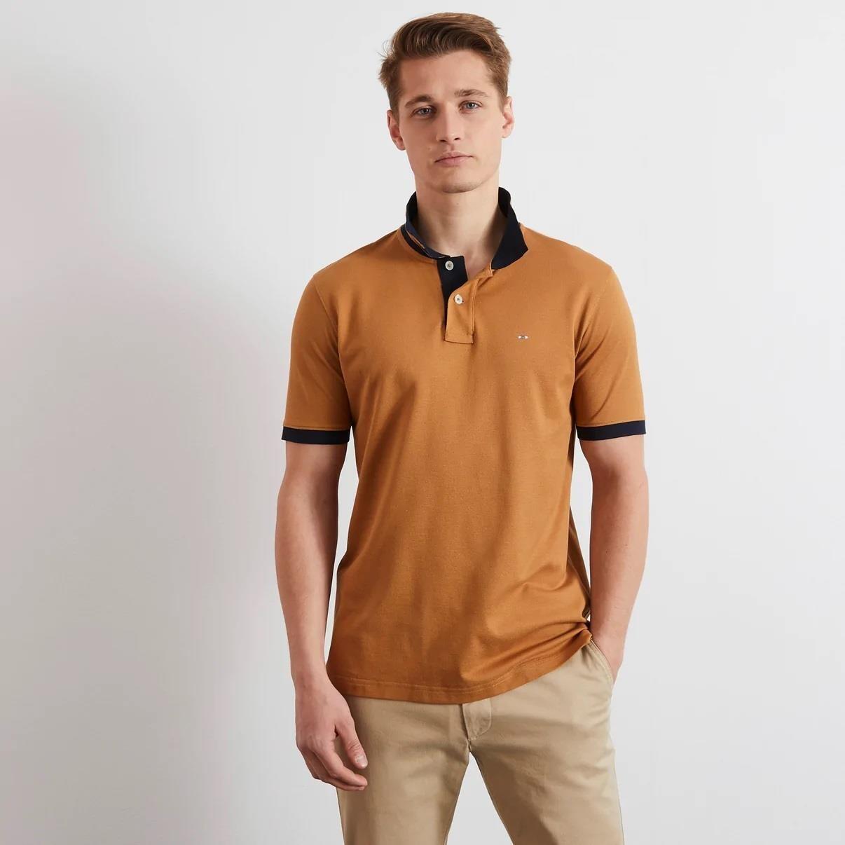 Eden Park cotton men’s polo—bronze body, contrast collar—ideal for everyday smart casual wear