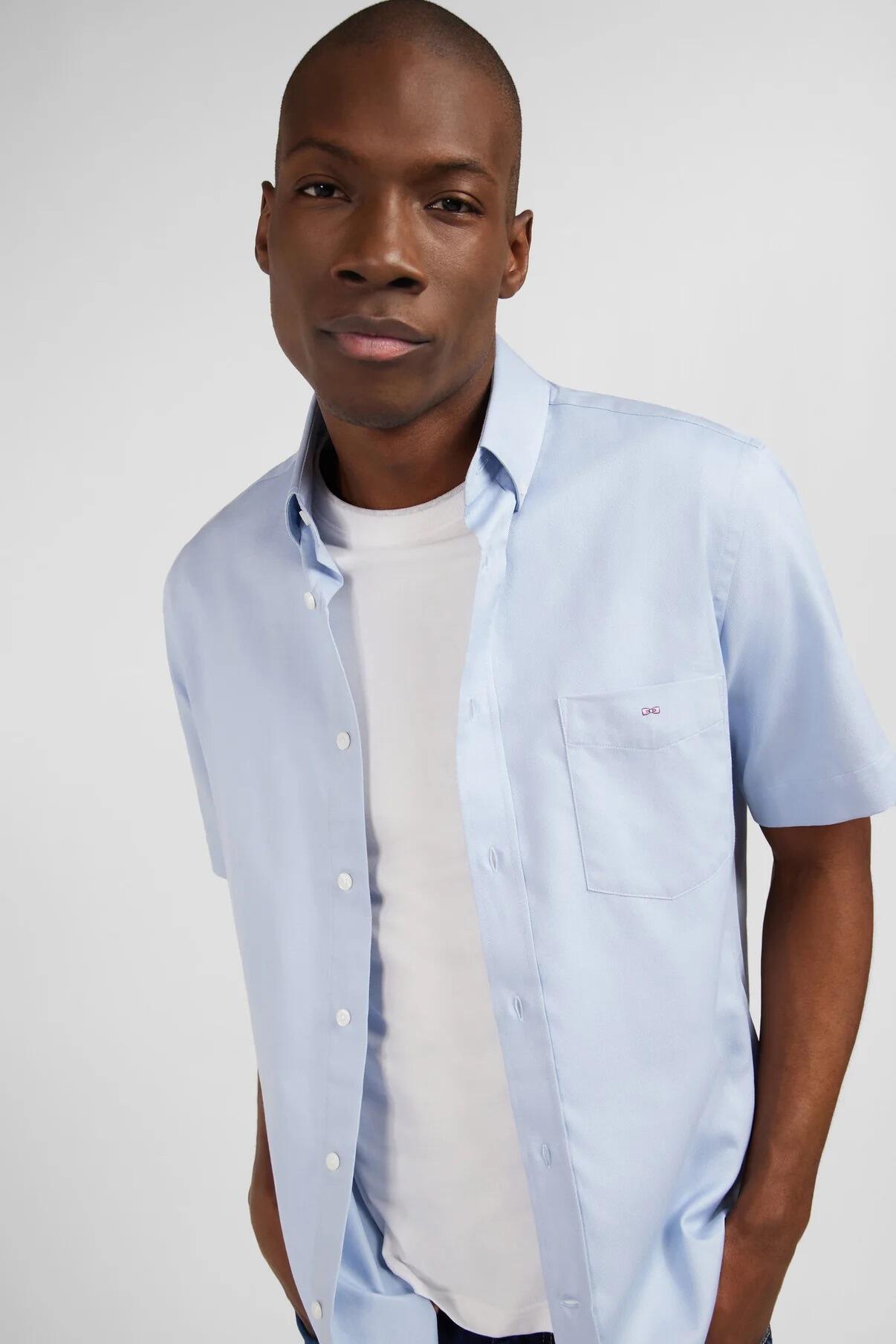 Eden Park Men’s breathable blue woven short‑sleeve shirt, perfect for layering, available in M, L, XL, and 2XL