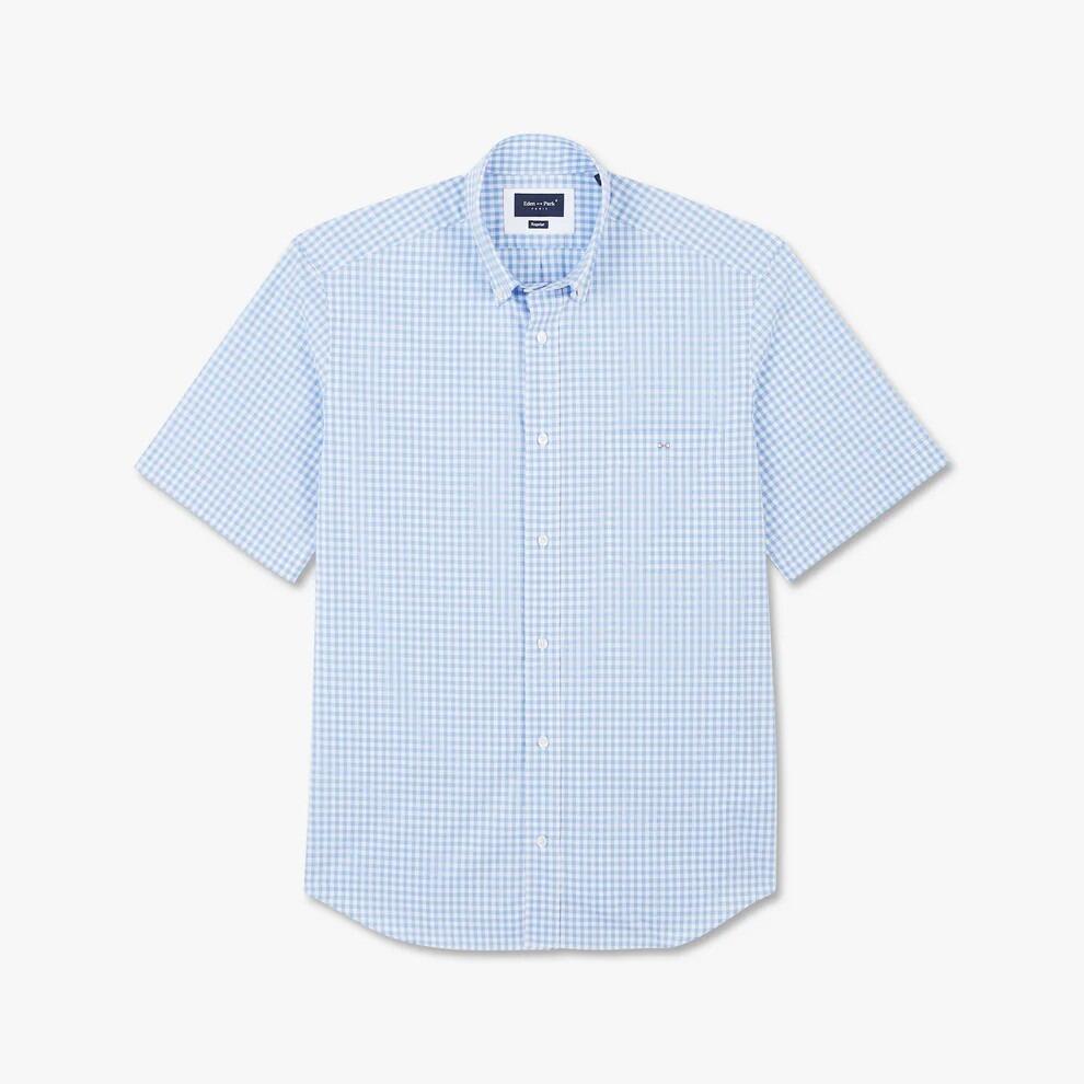 Eden Park Men’s breathable blue gingham check short‑sleeve shirt, perfect for layering, available in M, L, XL, and 3XL