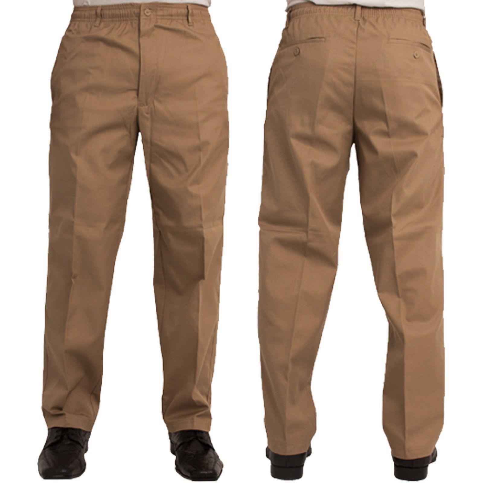 Sand elasticated waist casual trousers by Carabou, made from 65% polyester and 35% cotton, available in big men’s sizes 42" to 60" waist, comfortable and durable.