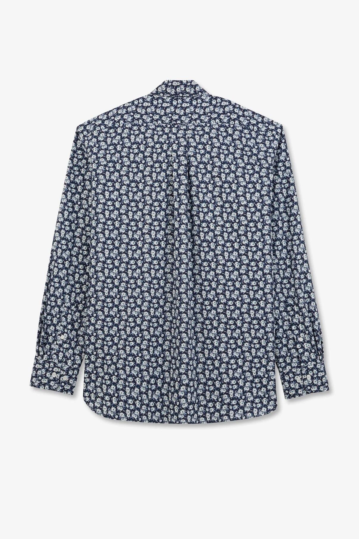 Eden Park Classic fit blue long sleeve shirt for men featuring subtle floral design and embroidered bow tie logo, available in sizes L–5XL