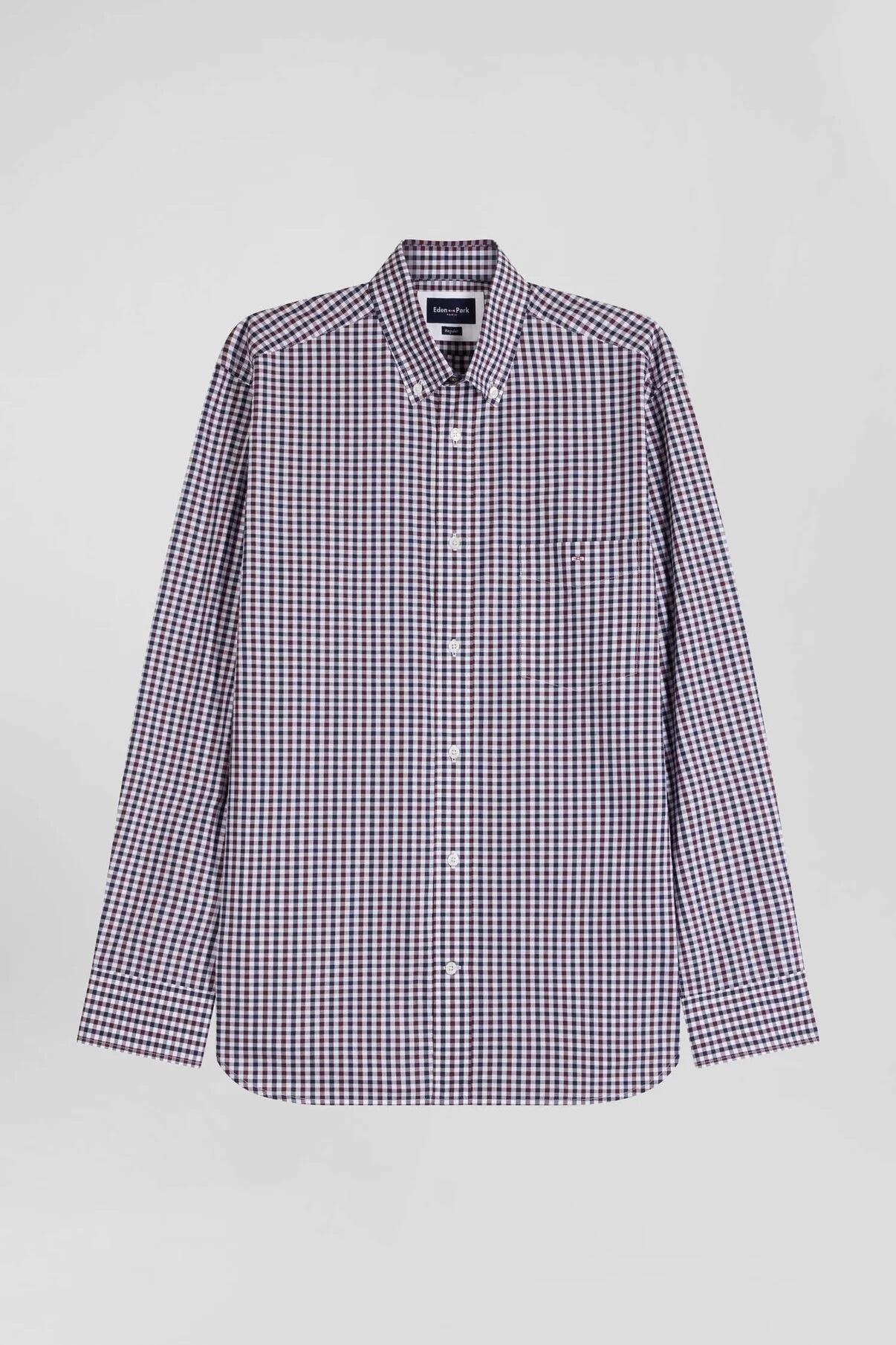 Eden Park men’s wine check shirt with long sleeves, ideal for smart‑casual occasions