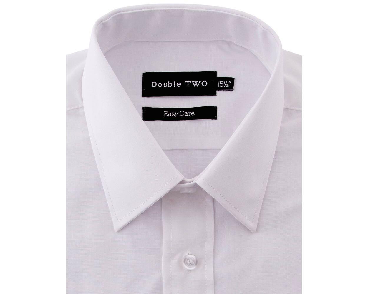 White short sleeve easy care formal shirt by Double Two, available in 18" to 23" collar sizes, ideal for office wear, work, or formal occasions.