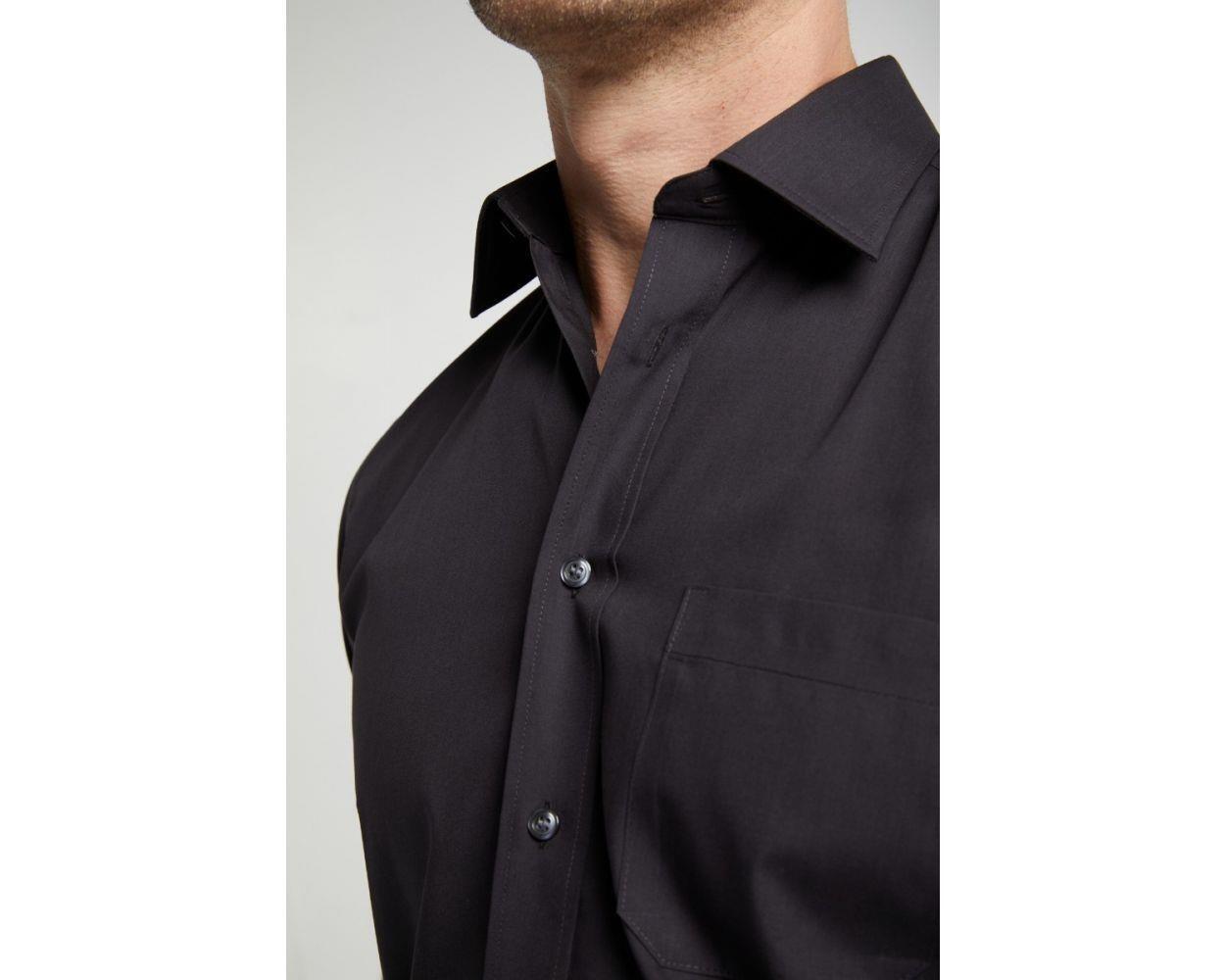 Big men’s Black short sleeve dress shirt from Double Two, formal style in large collar sizes 18–23 inches