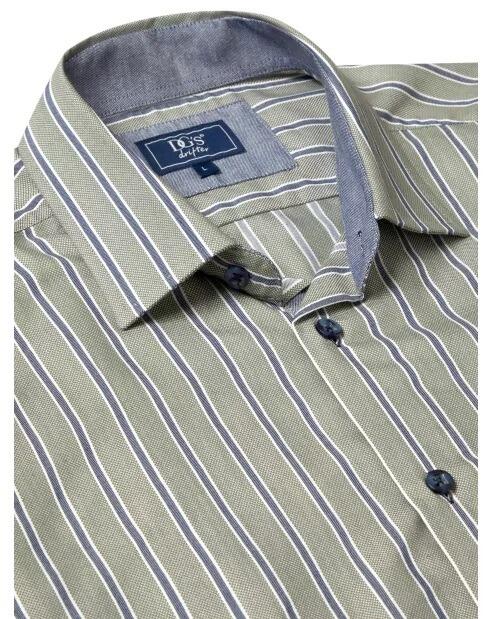 Big men’s light green striped long sleeve shirt by Douglas and Grahame, casual style in 2XL to 4XL