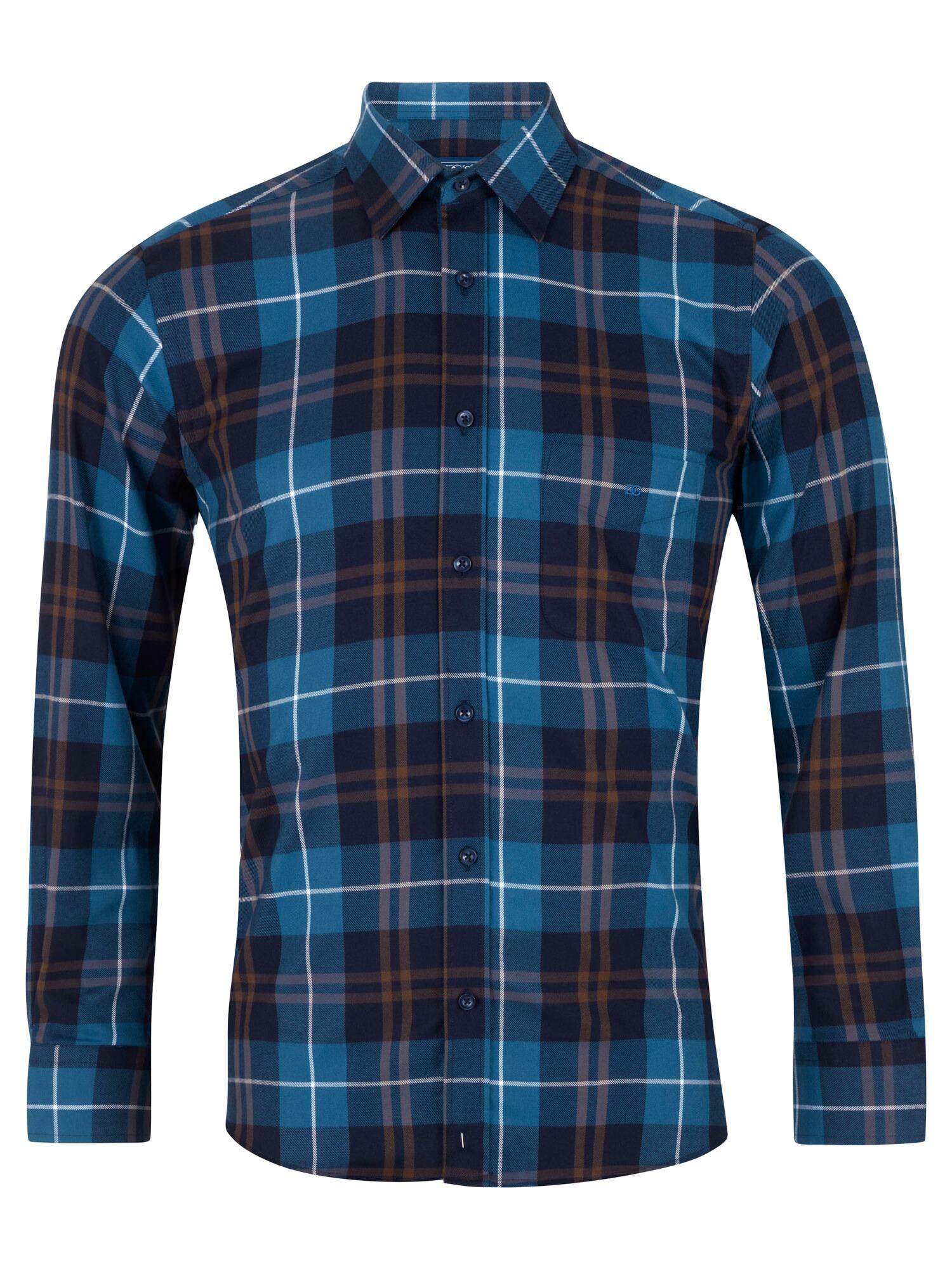 Douglas and Grahame long sleeve brushed cotton check shirt in Dark Blue for big men, available in 2XL to 4XL