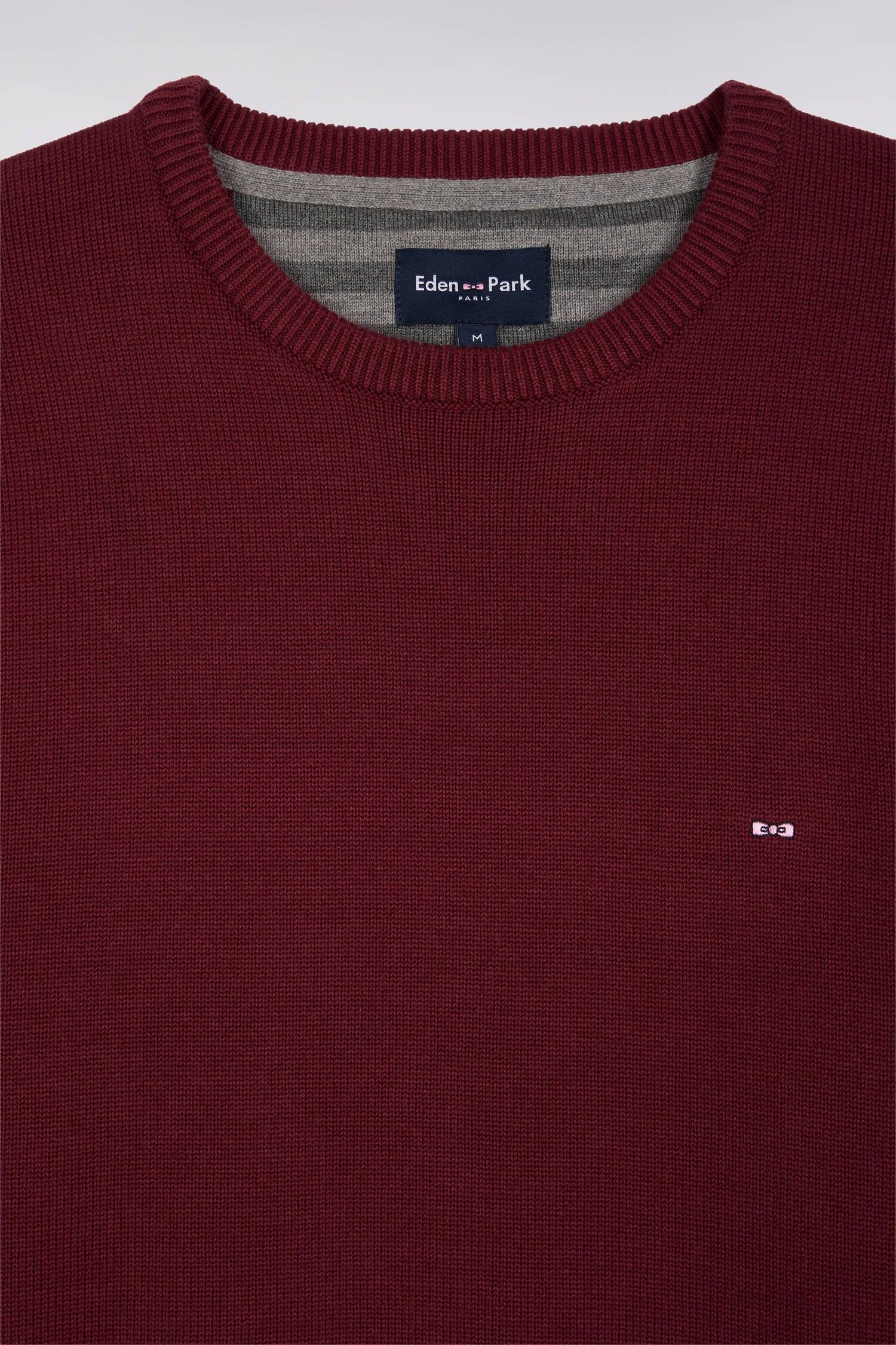 Eden Park 100 % cotton wine round-neck sweater, detailed inner contrasting neckline and emblem