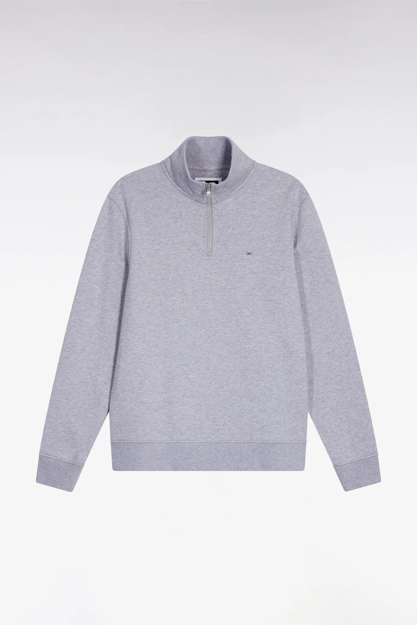 Eden Park men’s grey high‑neck zip sweatshirt with ribbed cuffs and hem