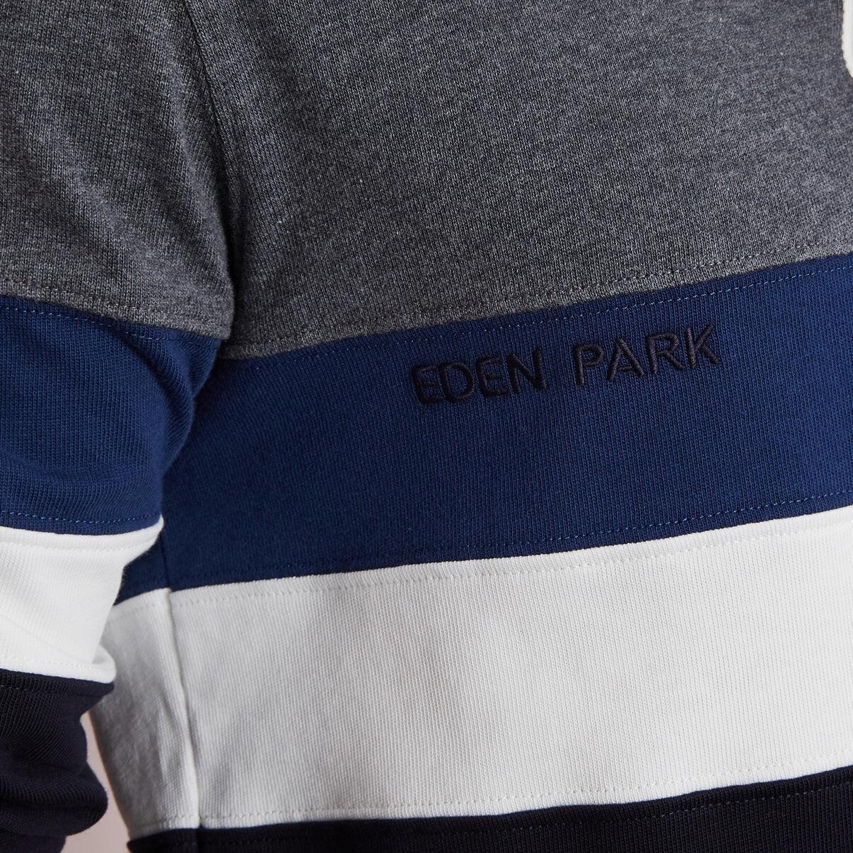 Grey and navy Eden Park long-sleeve shirt with signature logo patch