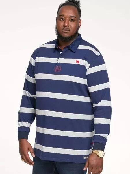 Duke Men's Long Sleeve Polo Shirt in a Grey/Navy Stripe