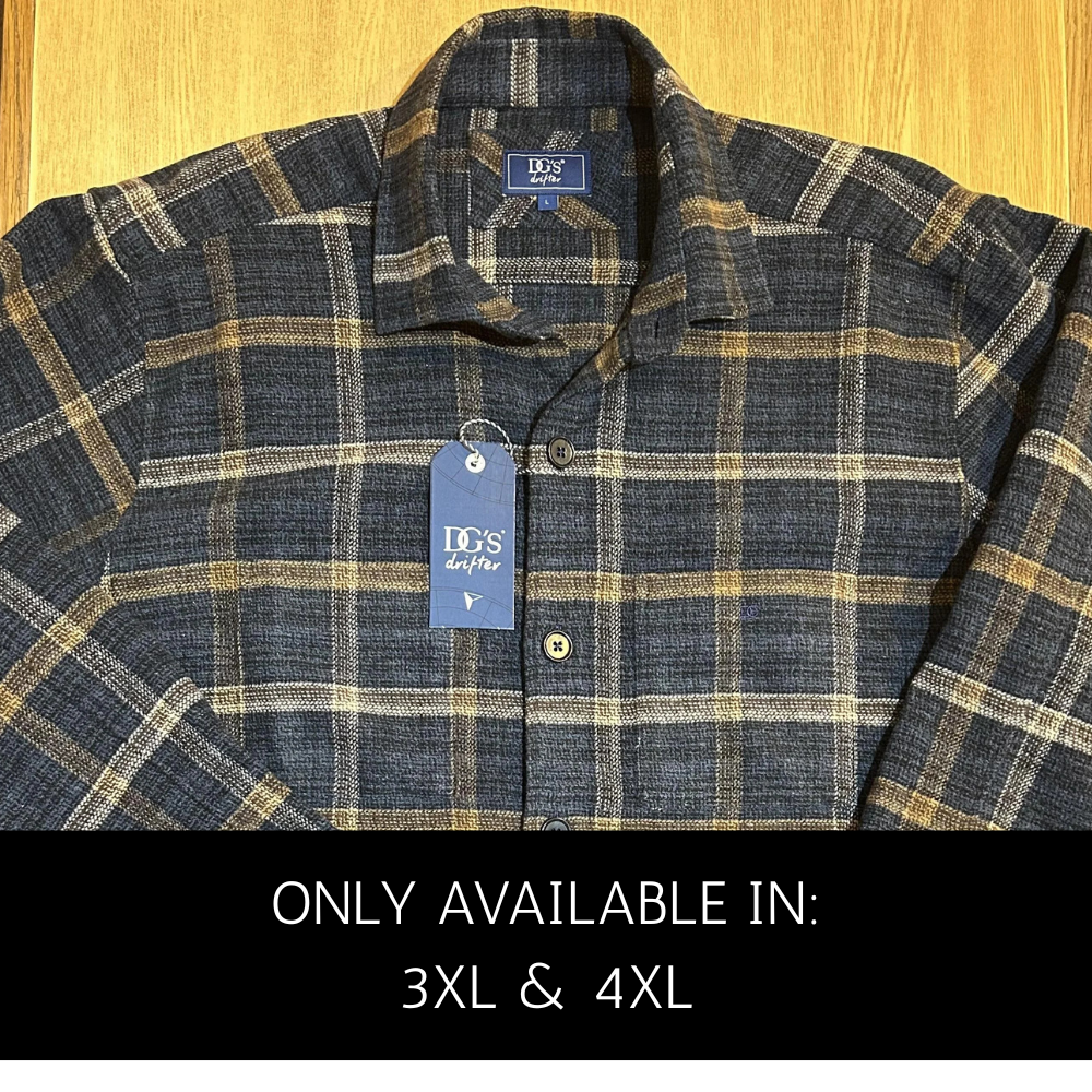 Douglas & Grahame Long Sleeve Overshirt in Navy/Brown