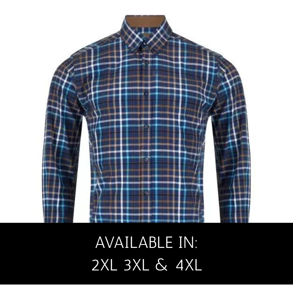 Big men’s bright multi-check long sleeve shirt by Douglas and Grahame, casual style