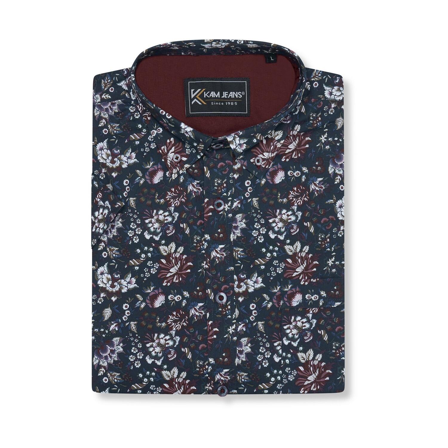 KAM floral short sleeve shirt 2XL 3XL 4XL 5XL button down collar