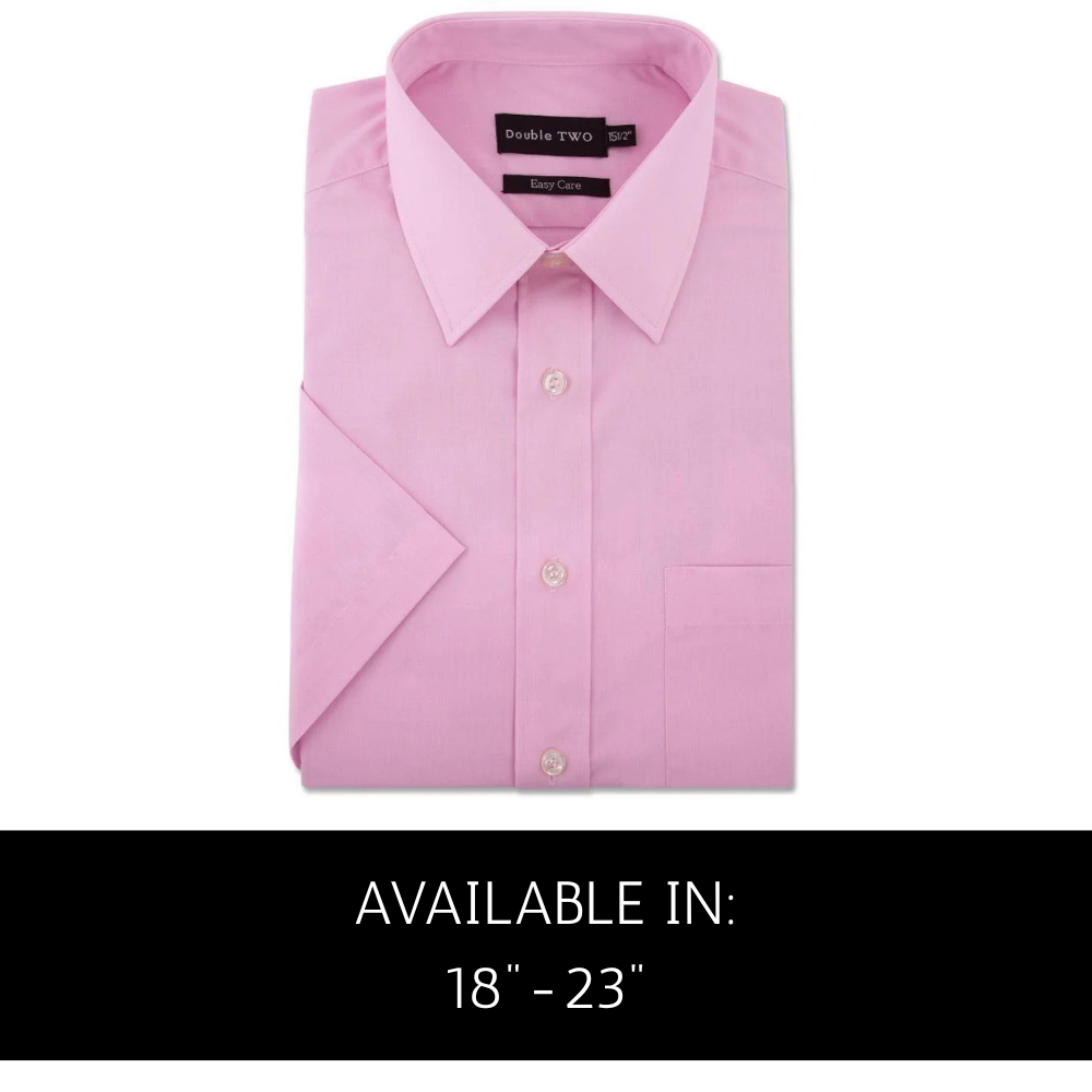Men’s plus size Pink formal shirt by Double Two with short sleeves