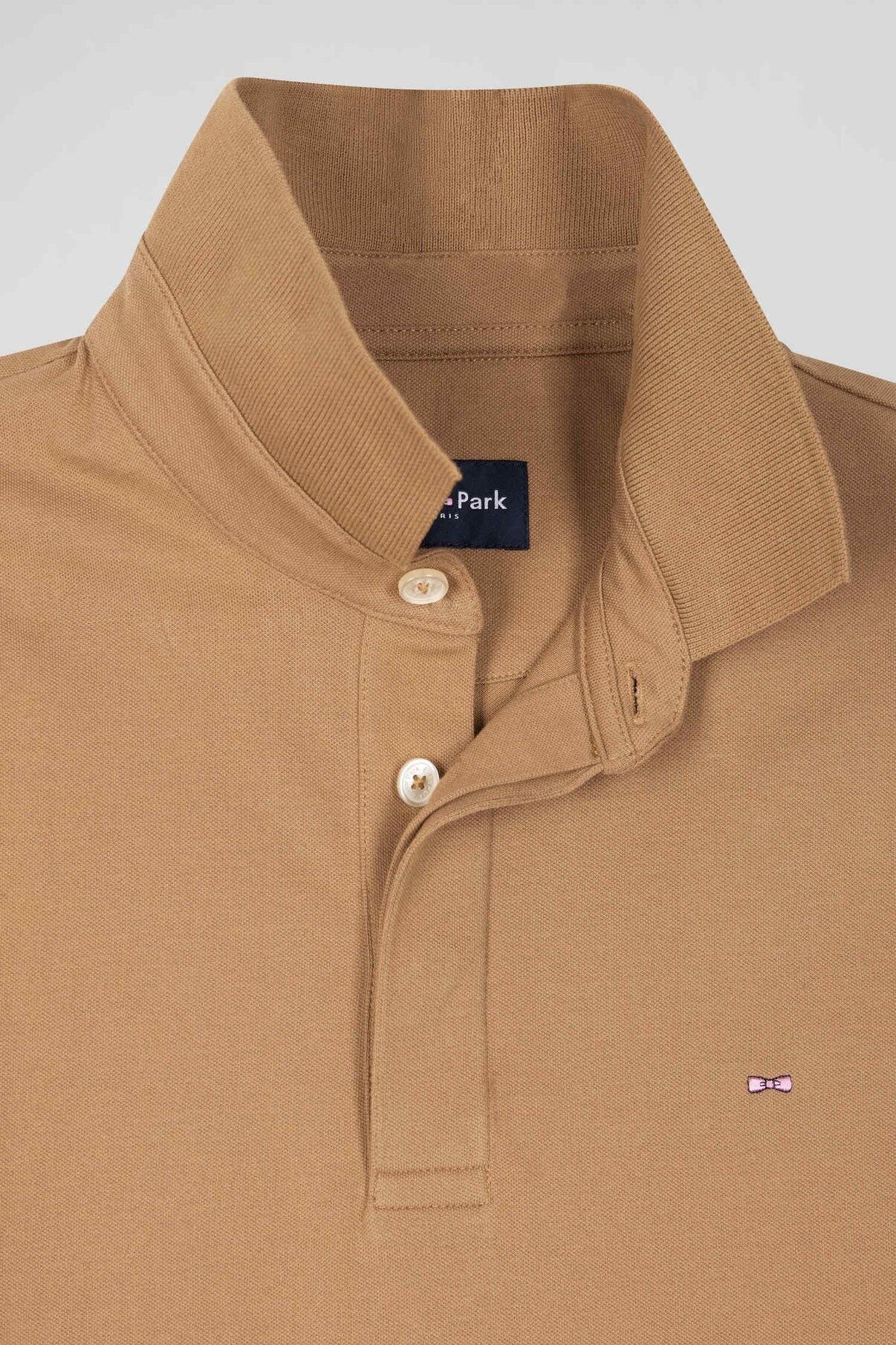 Eden Park camel plain polo shirt with ribbed collar and embroidered bow tie emblem, sizes M–5XL
