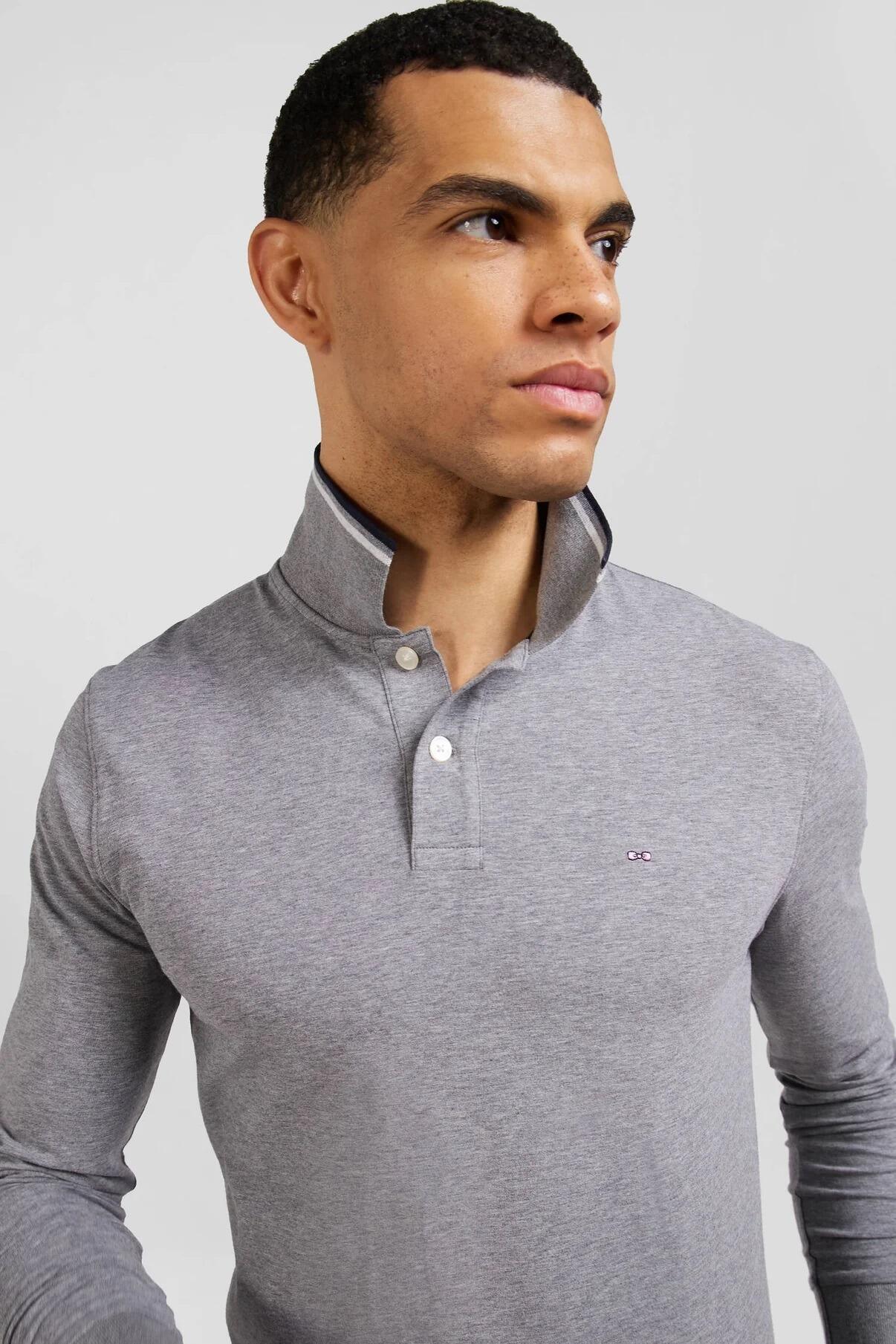 Eden Park grey long‑sleeve polo shirt with classic collar and embroidered logo, sizes M to 2XL