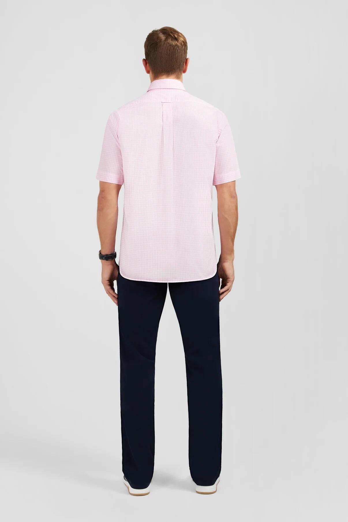Eden Park Men’s pink short‑sleeve gingham check shirt with button‑down collar, sizes M–4XL