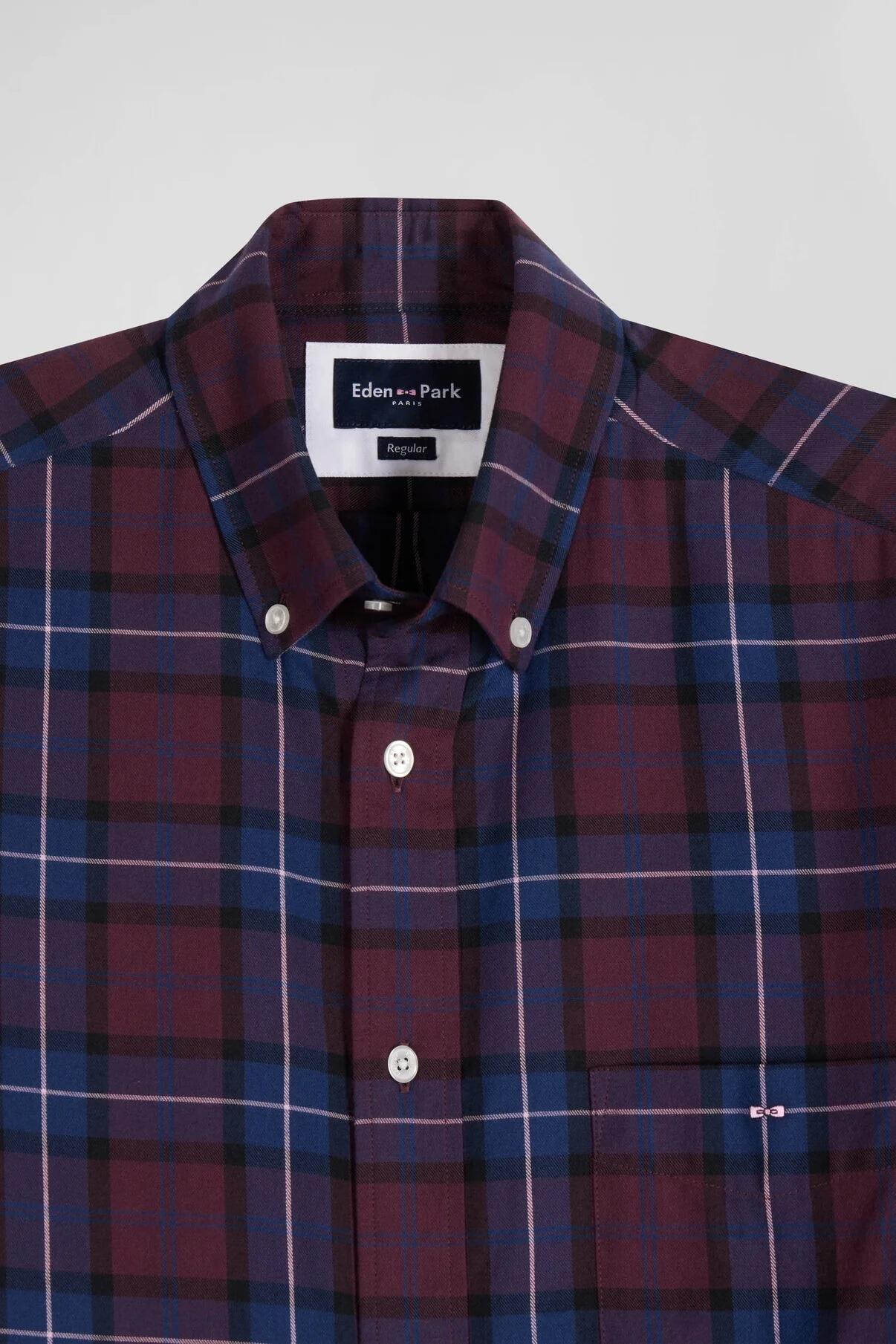 Eden Park Men’s long‑sleeve shirt in wine featuring a fine check pattern, available up to size 5XL